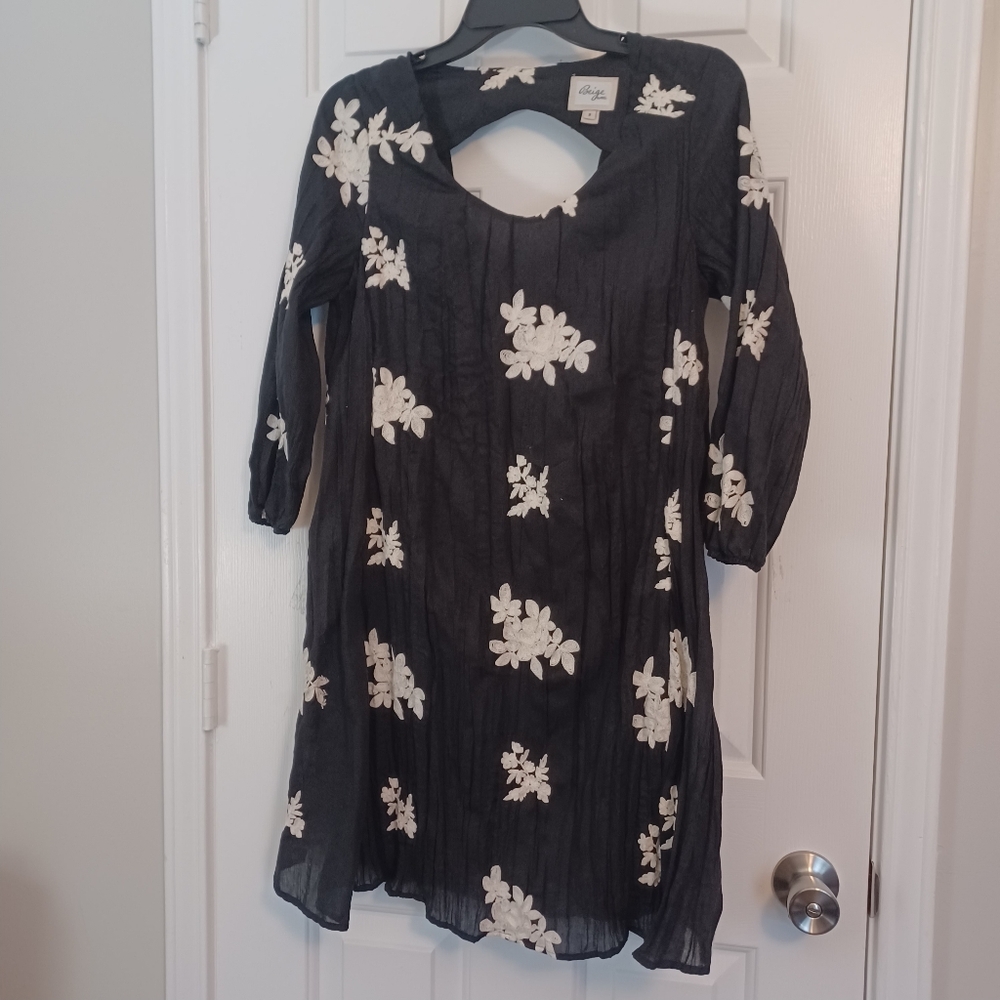 Beige By eci Embroidery Floral Swing Dress Sz S